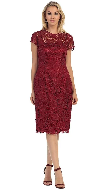 Season Finale Sale May Queen - Short Sleeve Sheer Scalloped Lace Formal Dress