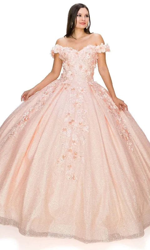 Shop and Save Cinderella Couture 8020J - 3D Floral Glitter Off-Shoulder Ballgown