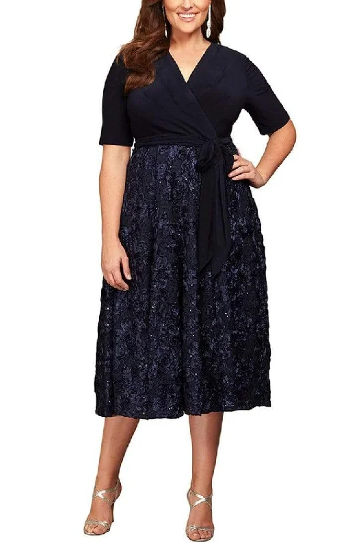 Savings Alert Alex Evenings - 4121465 Surplice V-Neck Plus Size Rosette Dress