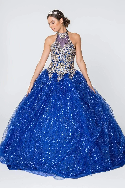 Act Now Elizabeth K - GL2805 Gilt Embroidered Halter Glitter Ballgown