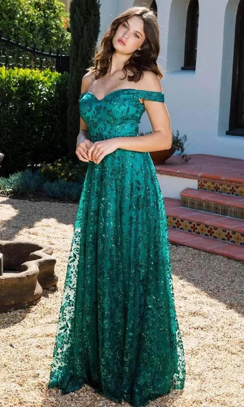 Steals and Deals Eureka Fashion 9766 - Embroidered Off-shoulder Evening Gown