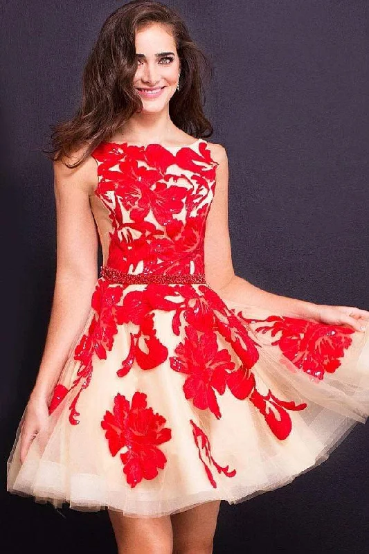 Final Markdown Jovani - 57950SC Floral Embroidered Sleeveless Short Cocktail Dress