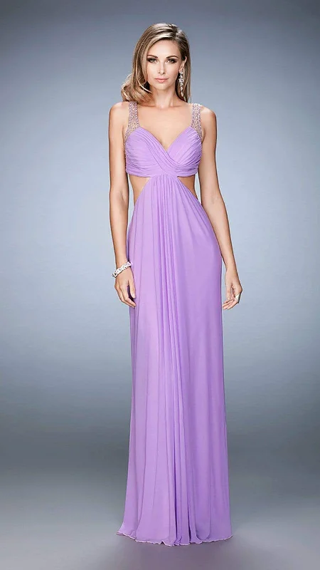 Today Only La Femme Bejeweled V-neck Dress 22729SC - 1 pc Wisteria in Size 0 Available