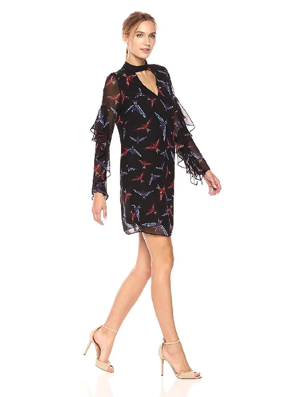 Season Finale Sale Sam Edelman - 64H091 Bird Print Choker Cutout Chiffon Dress