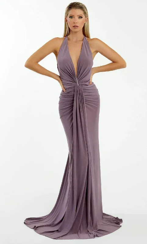 Epic Deals Nicole Bakti 7066 - Halter V-Neck Evening Dress