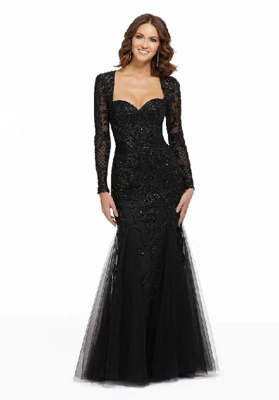 The Best Prices MGNY By Mori Lee - Beaded Sweetheart Long Sleeve Trumpet Gown 72036SC