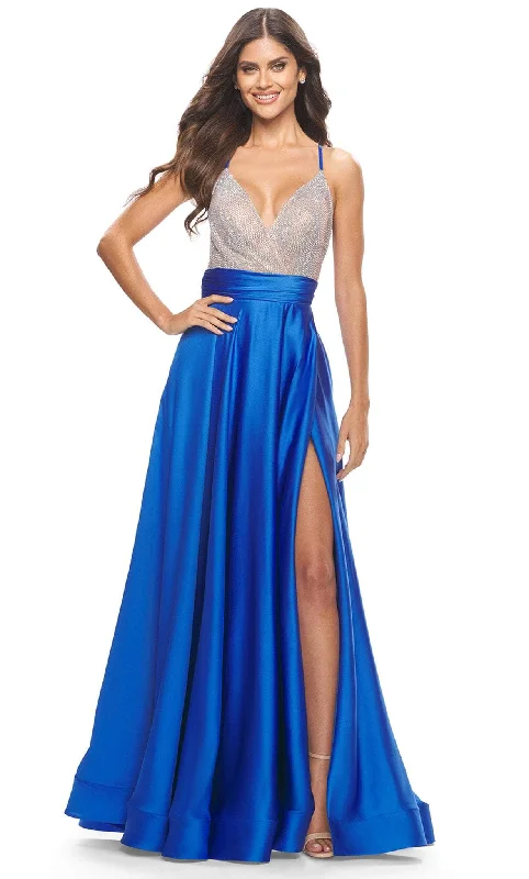 Deep Discounts La Femme 31448 - Strappy Back Satin A-line Dress