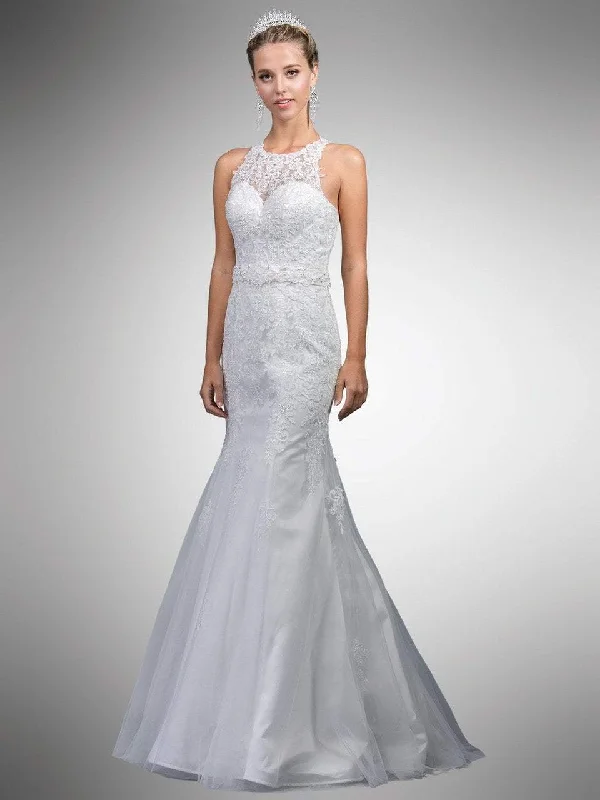 Deal Explosion Dancing Queen Bridal - A7003 Beaded Lace Illusion Halter Mermaid Gown Deal Explosion Dancing Queen Bridal - A7003 Beaded Lace Illusion Halter Mermaid Gown