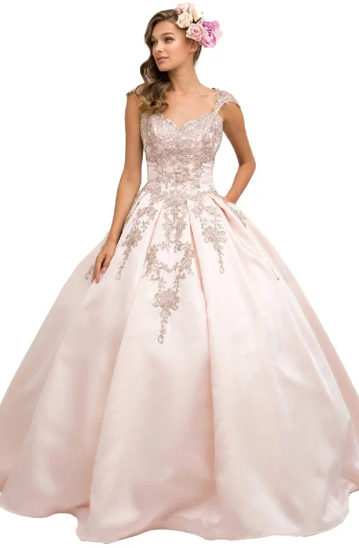 Price Rollback Nox Anabel - U801 Cap Sleeve Lace Appliqued Cutout Ballgown