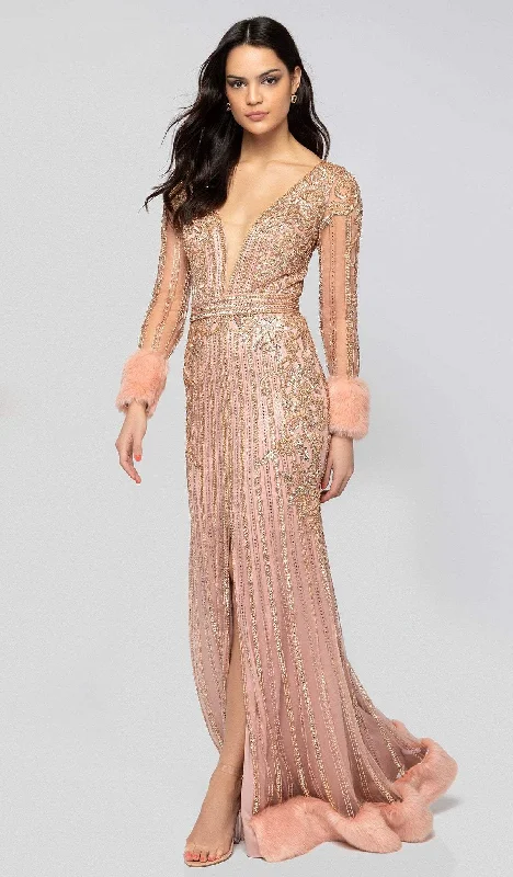 Instant Savings Terani Couture - 1911GL9499 Bead Embellished Plunging Evening Gown Instant Savings Terani Couture - 1911GL9499 Bead Embellished Plunging Evening Gown