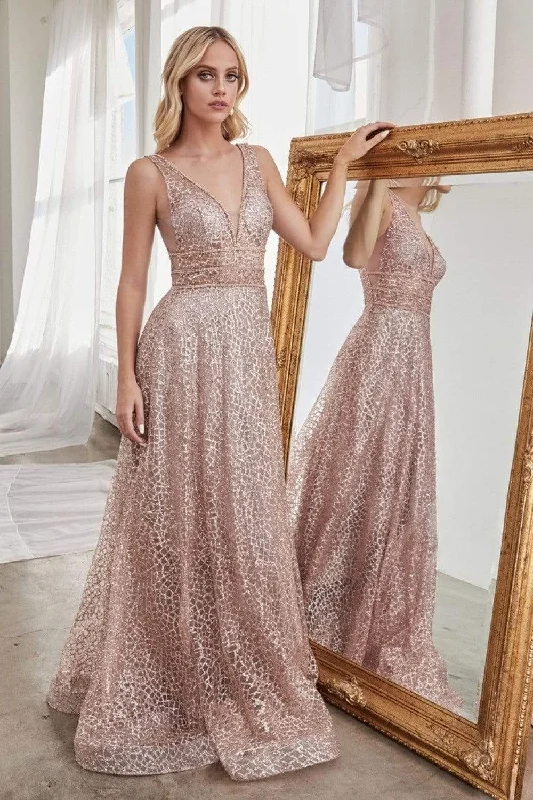 Discount Extravaganza Cinderella Divine - CJ256 V-Neck Glitter Print A-Line Prom Gown Discount Extravaganza Cinderella Divine - CJ256 V-Neck Glitter Print A-Line Prom Gown