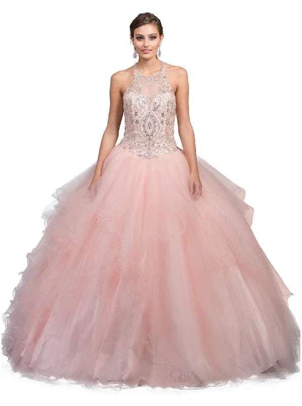 Anniversary Sale Dancing Queen - 1245 Bedazzled Halter Quinceanera Ballgown