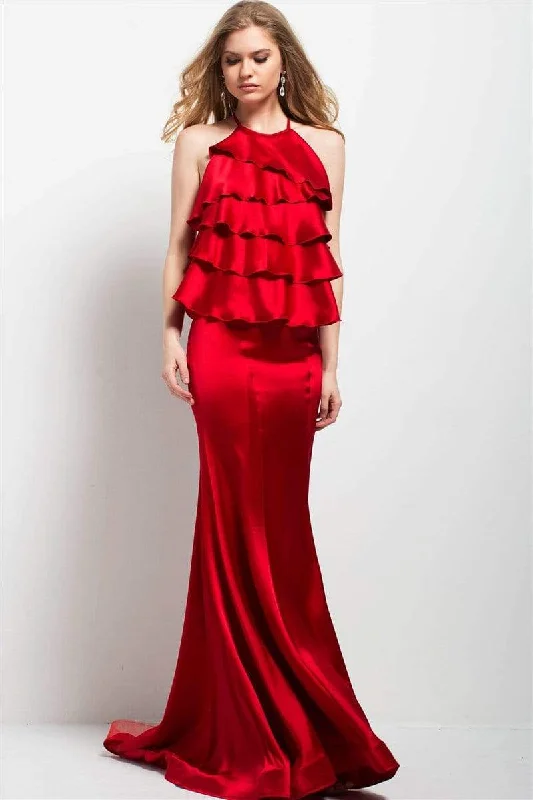 Bargain Blast Jovani - 55128 Ruffled Halter Sheath Dress