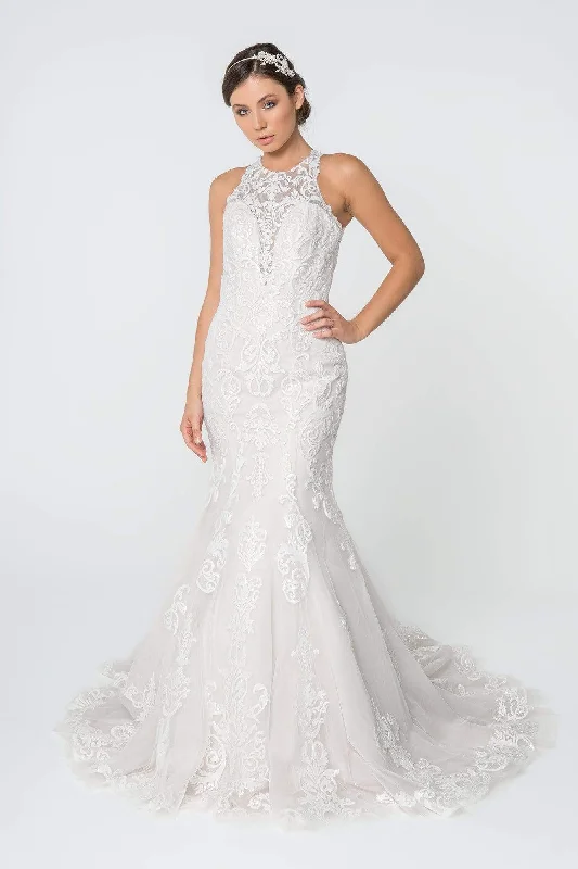 Special Promotion Elizabeth K - GL2818 Embellished Illusion Jewel Trumpet Bridal Dress