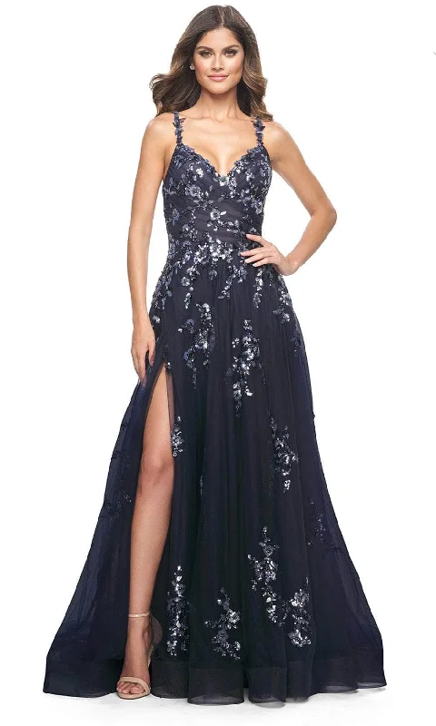 Final Clearance La Femme 31936 - Floral Applique V-Neck Prom Gown