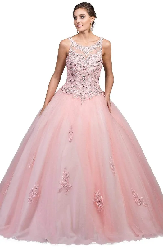 Best Deals Dancing Queen - 1228 Illusion Bateau Neck Beaded Lace Quinceanera Gown