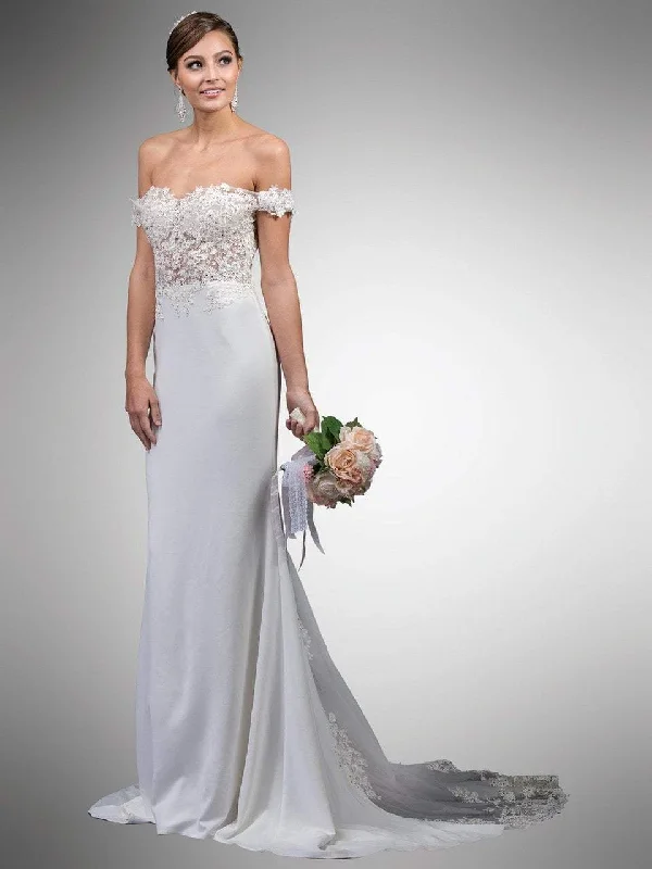 Best Deals Dancing Queen Bridal - 0049 Embellished Lace Off-Shoulder Sheath Gown
