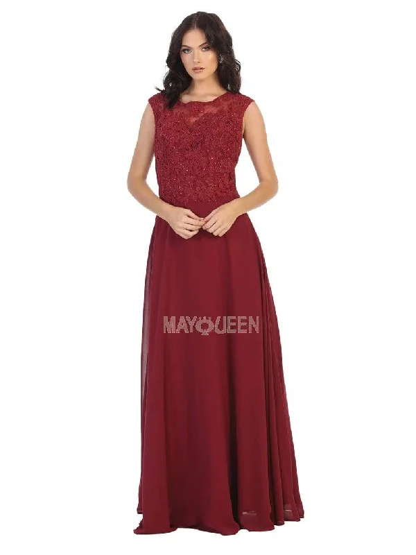 Can't Miss May Queen - MQ1725 Lace Bodice Chiffon A-Line Long Formal Dress