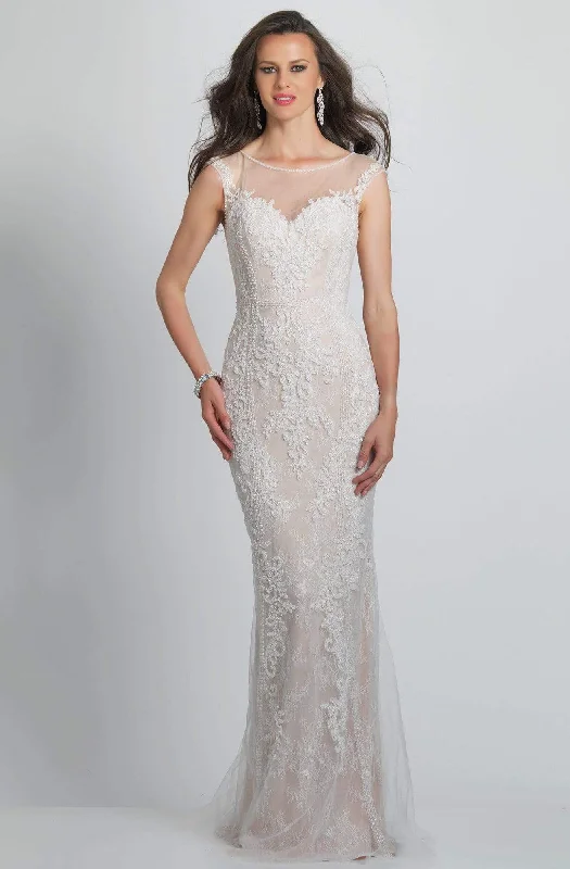 Weekend Special Dave & Johnny - A8442W Illusion Bateau Embroidered Sheath Gown
