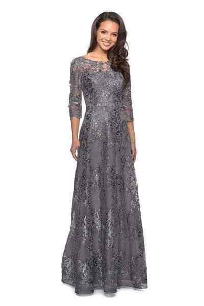 Discount Mania La Femme - Lace Bateau Quarter Length Sleeve A-line Gown 27885SC