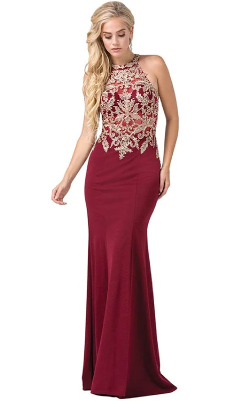 Super Deal Dancing Queen - 2555 Embroidered Halter Long Trumpet Gown