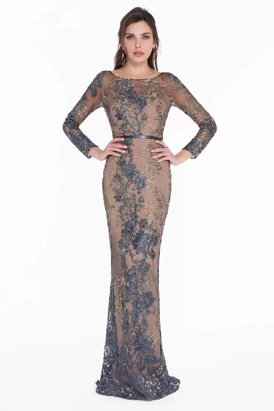 Savings Galore Terani Couture - 1822E7292 Metallic Lace Embroidered Sheath Dress