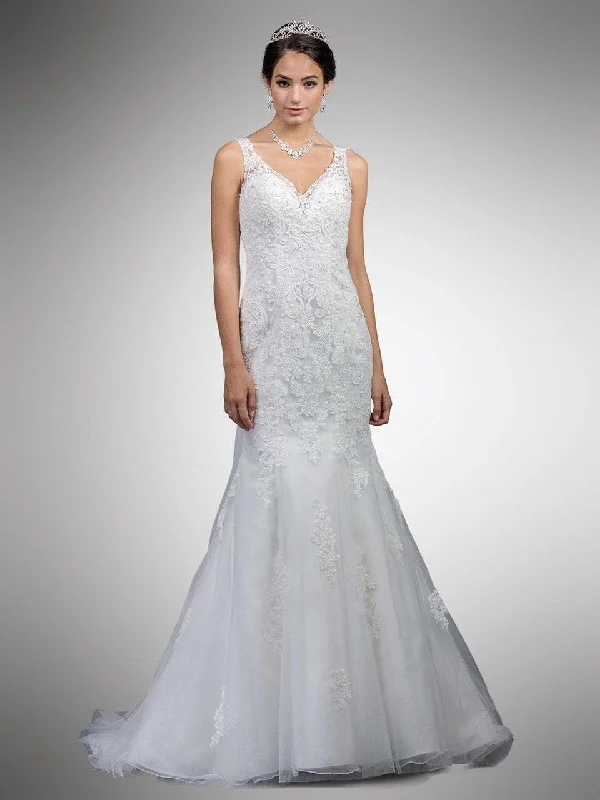Blowout Deals Dancing Queen Bridal - 34 Foliage Lace Ornate Trumpet Gown