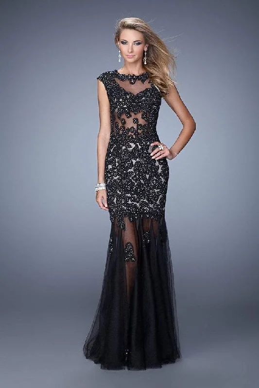 Exclusive Deal La Femme Gigi - Embellished Illusion Bateau Trumpet Dress 21318SC - 1 pc Black/Nude In Size 4 Available