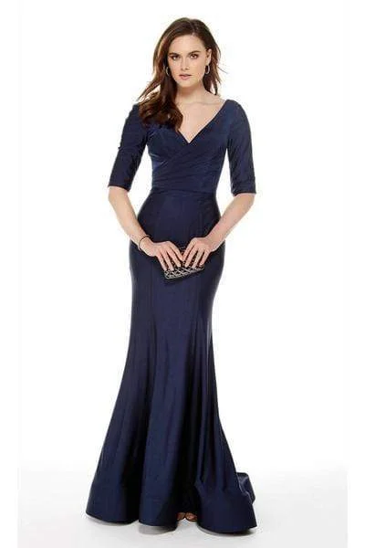 Deep Discounts Alyce Paris - 27016 Half Sleeves V Neck Mermaid Evening Dress - 1 pc Navy In Size 14 Available