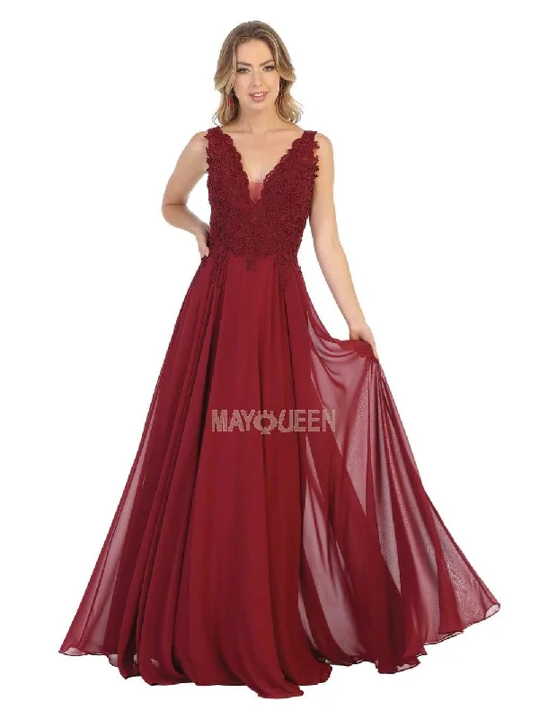 Big Discounts May Queen - MQ1754 Embroidered Deep V-neck A-line Dress