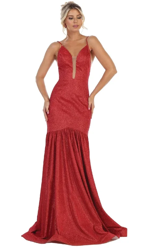 Limited Time Offer May Queen - RQ7725 Plunging V-Neck Fitted Trumpet Gown