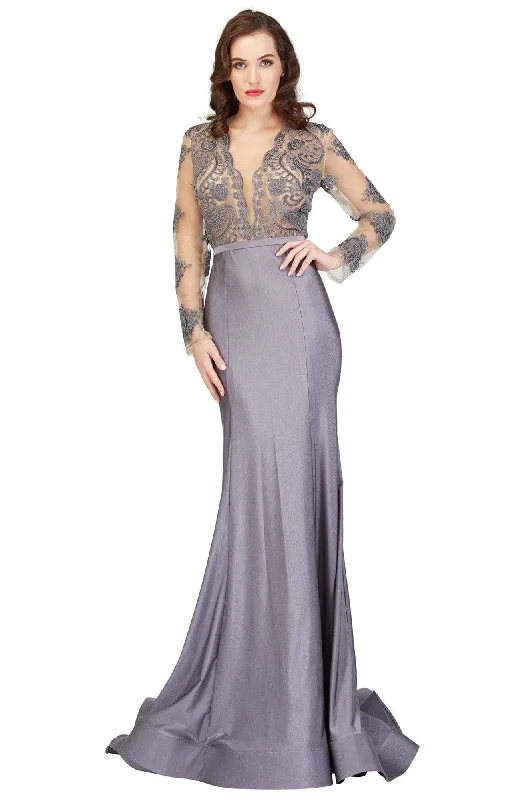Stock Clearance Cecilia Couture - 1405 Floral Lace Plunging V-Neck Mermaid Dress