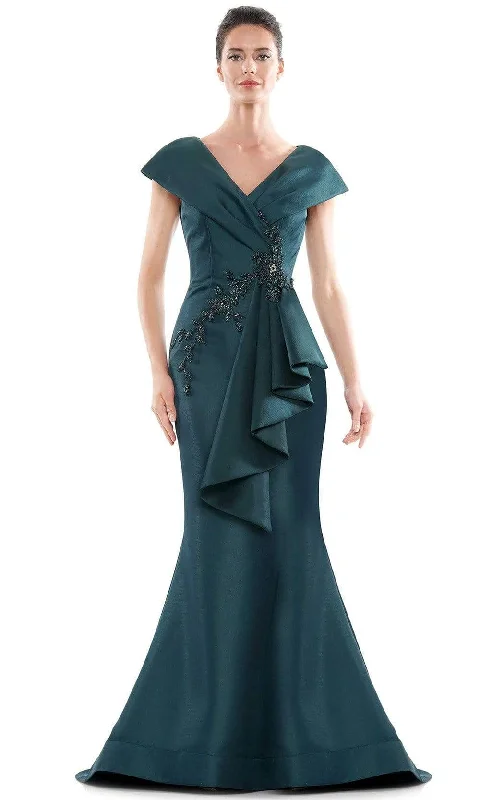Closeout Sale Marsoni by Colors - Cap Sleeves Pleated Front Mermaid Gown MV1086