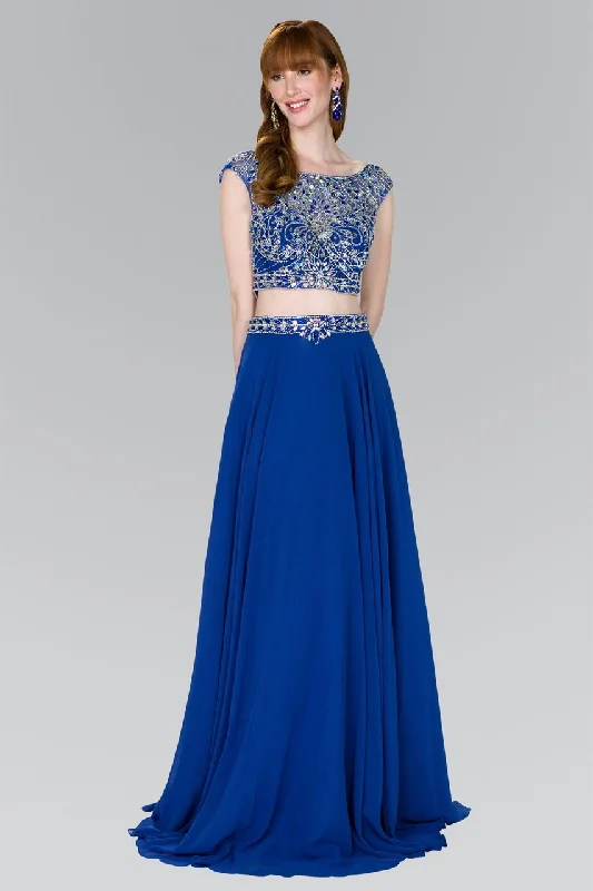 Limited Quantity Elizabeth K - GL2422 Cap Sleeve Crystal Ornate Two-Piece Chiffon Gown
