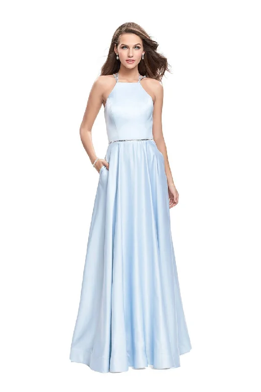 Hot Deal La Femme - 26269 High Halter Neck Stretch Satin Gown