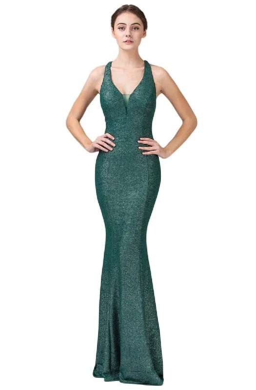 Instant Discount Eureka Fashion - 8010 Shimmer Jersey Halter V-neck Mermaid Dress