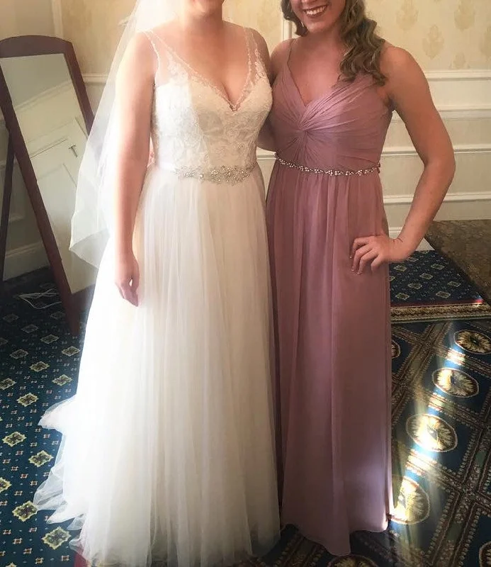 Year-End Sale David's Bridal Twist Bodice Chiffon Dress with Beaded Belt W11147
