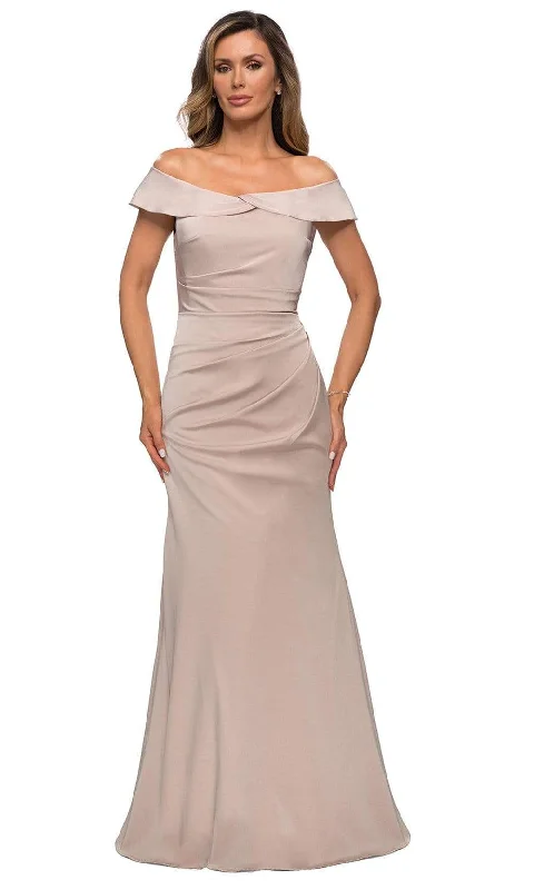 Final Sale La Femme - Off Shoulder Ruche-Ornate Trumpet Dress 28110SC