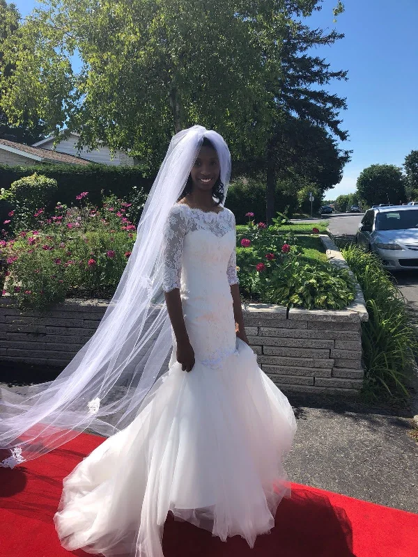 Value Deals Other Lace 3/4 Sleeve Boat Neck Trumpet Wedding Dress