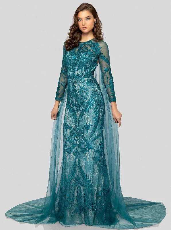Price Blitz Terani Couture - 1911GL9468 Leafy Embroidered Sheath Evening Dress