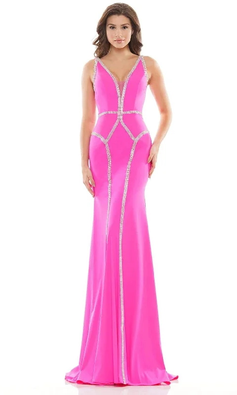 Seasonal Clearance Colors Dress - 2696 Jewel Trimmed V-Neck Gown