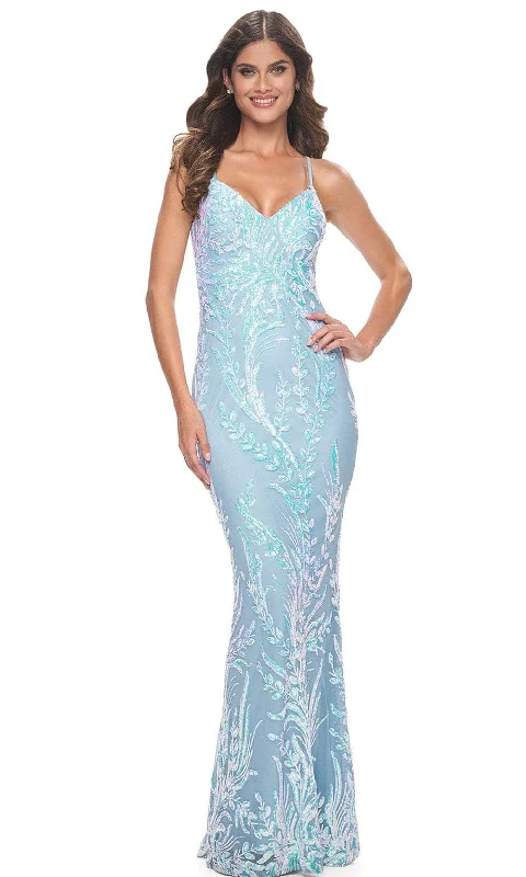 Clearance Event La Femme 31944 - V-Neck Leaf Sequin Prom Dress
