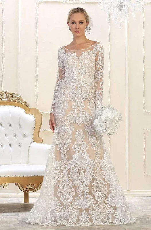 Instant Savings May Queen - RQ7603 Embroidered Long Sleeve Bateau Trumpet Dress