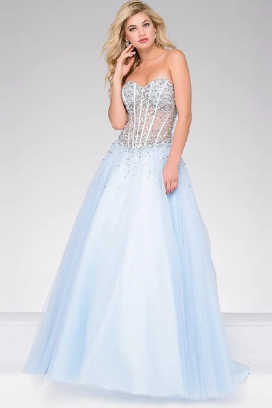 Online Specials Jovani - Strapless Embellished Tulle Ballgown 47131SC - 1 pc Fuchsia In Size 0 Available