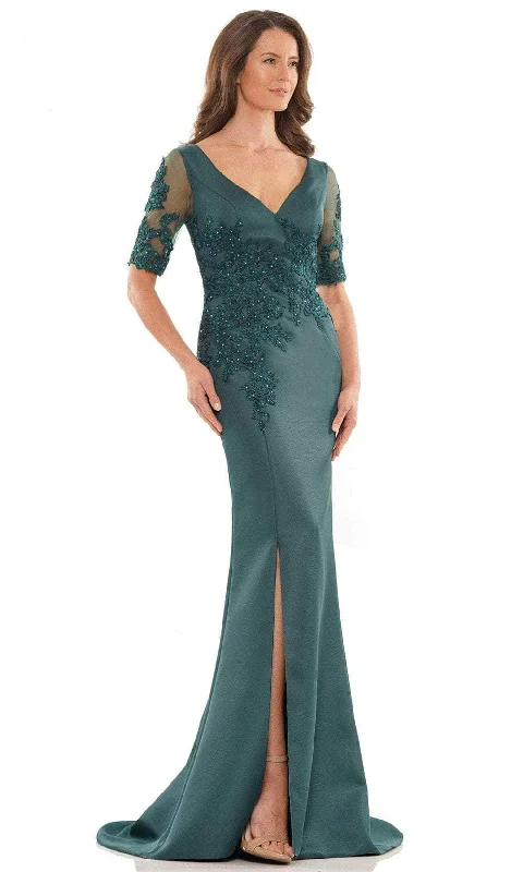 Deal of the Week Marsoni by Colors MV1173 - Embroidered V-Neck Satin Formal Gown