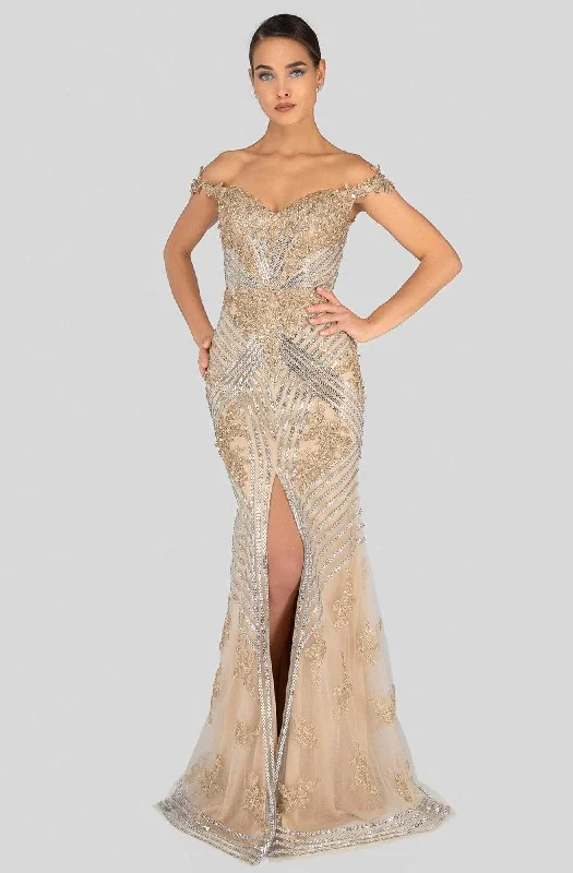 Price Slash Terani Couture - Applique Off Shoulder Evening Dress 1912GL9572