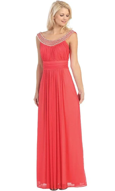 Savings Galore Eureka Fashion - 2027 Pearl Embroidered Neckline Chiffon A-Line Gown