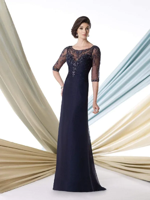 Grand Opening Sale Mon Cheri - Sheer Bateau Neck Sheath Gown 213967 - 1 pc Smoke Gray in Size 18 Available