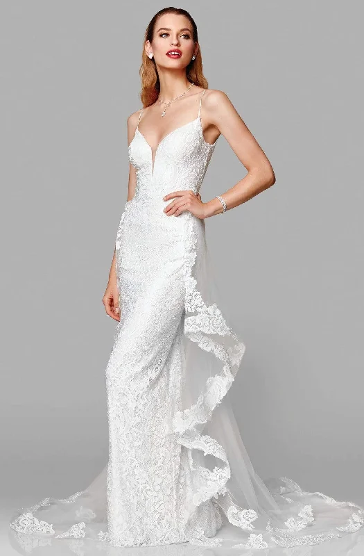 Price Smash Clarisse - 600141 Beaded Lace Deep V-neck Sheath Dress
