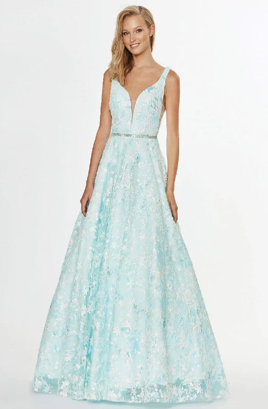 Mega Sale Angela & Alison - 91091 Embellished Deep V-neck A-line Dress
